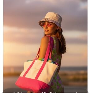 Lilly Pulitzer White Label Large Canvas Tote💕 White Pink